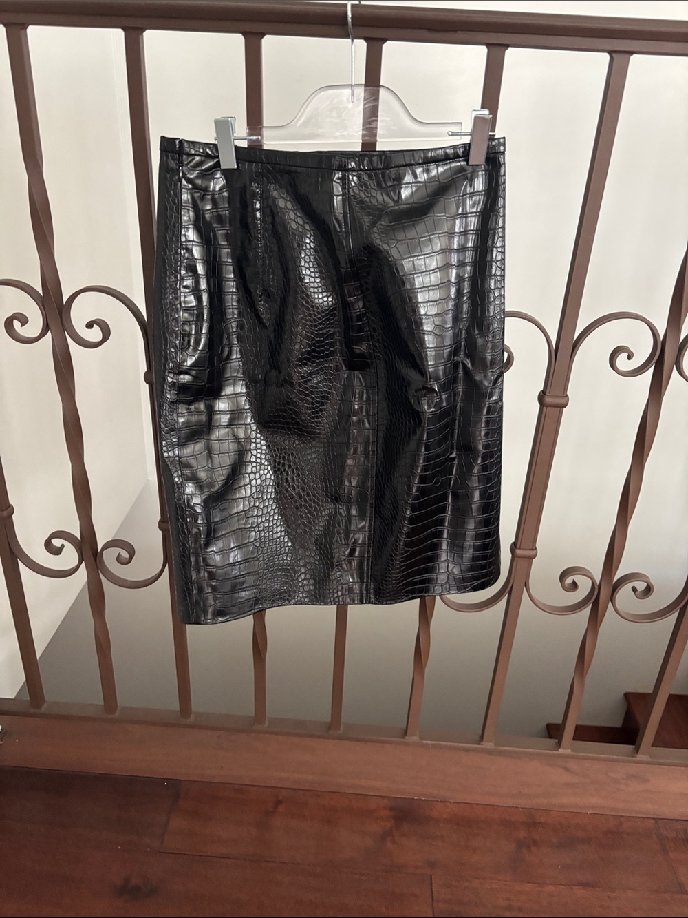 J. Crew Black Croc-Embossed Faux Leather Pencil Skirt